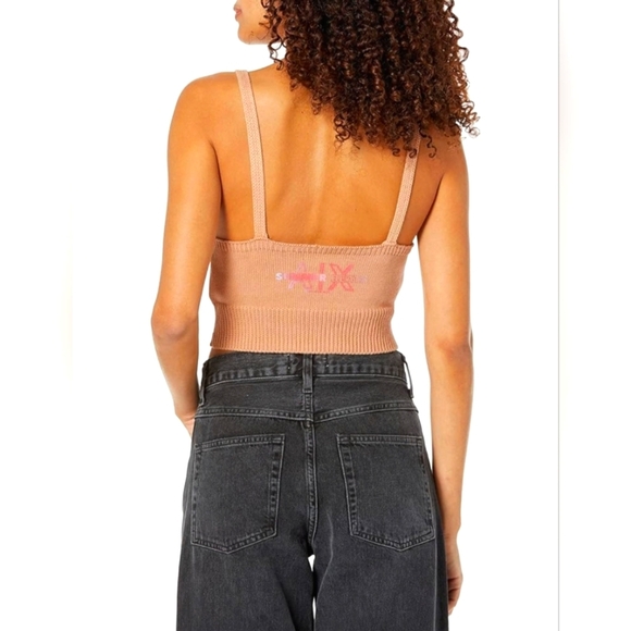 A/X Armani Exchange Organic Cotton  Summer Knit Top Spagetti Straps Crop Brown M - Picture 2 of 10